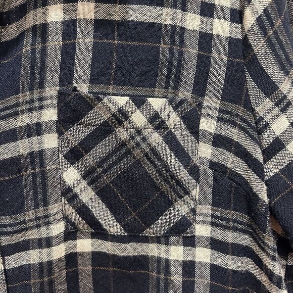 Hem‎ & Thread Womens Button Up Blue Plaid Long Sleeve Top Large Grey Contrast - Picture 2 of 7